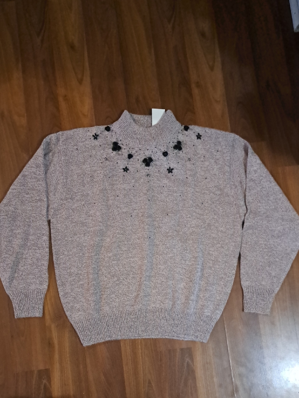 Women's Blush Pink Turtleneck Sweater with Embellished Neckline